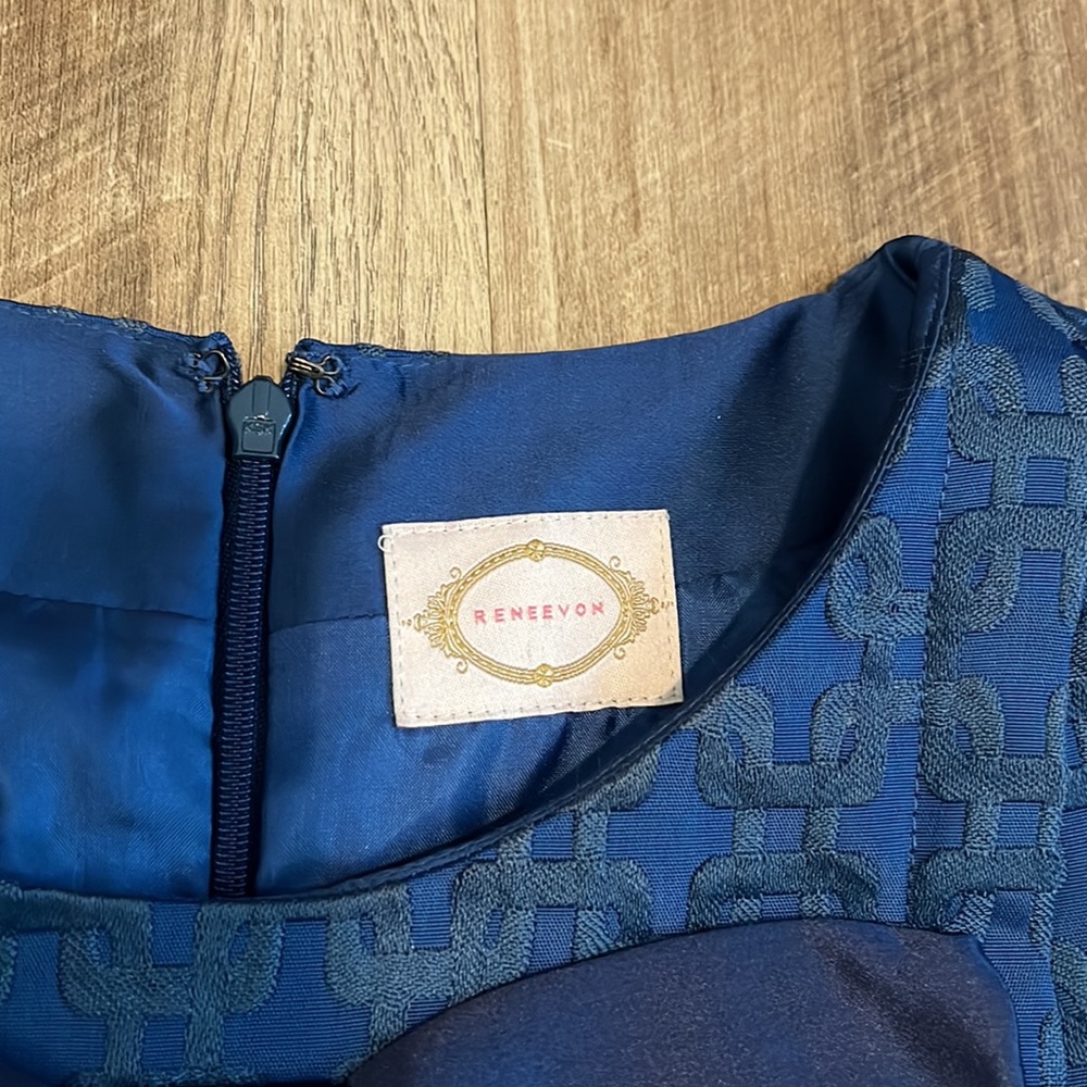 Reneevon Blue Jacquard Button Bow Bubble Ruffle Hem Dress S - Picture 4 of 8